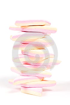 Stack of pink and yellow marshmallow