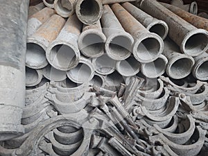 Stack of pipes and holdings