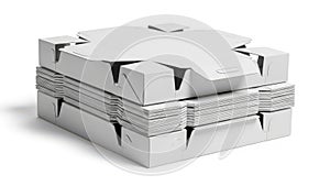 Stack of pizza boxes isolated on white background