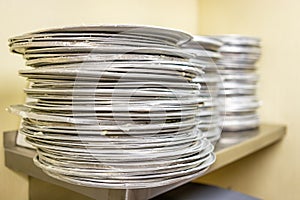 Stack of pizza pans