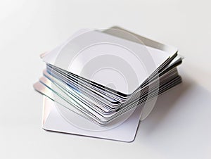 Stack of plain white cards isolated against a bright, minimalist background