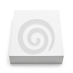 Stack of plain white paper sheets neatly arranged on a flat surface