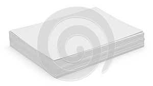 Stack of plain white paper sheets neatly arranged on a flat surface