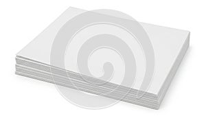 Stack of plain white paper sheets neatly arranged on a flat surface