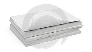 Stack of plain white printer paper sheets neatly arranged on a flat surface