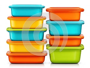 stack of plastic food storage containers