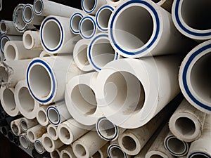 Stack of plastic LDPE water pipes