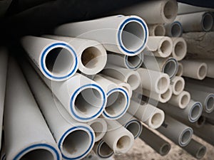 Stack of plastic LDPE water pipes
