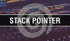 Stack pointer with Digital java code text. Stack pointer and Computer software coding vector concept. Programming coding script