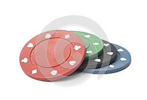 Stack of poker chips isolated on white background