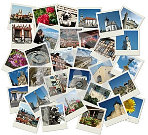 Stack of polaroid shots with european landmarks photo