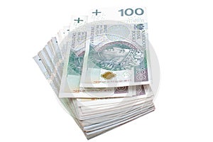 Stack of Polish zloty 100 banknotes