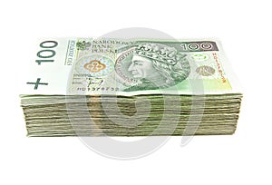 Stack of polish zloty isolated