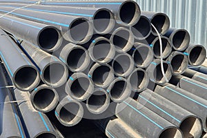 Stack of polypropylene PE water pipes