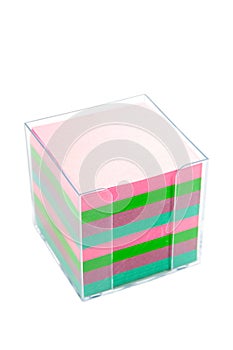 Stack of post-its in a container