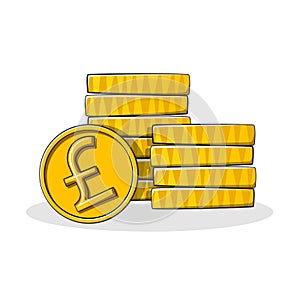 Stack of Pound money currency coin in drawing style isolated vector.