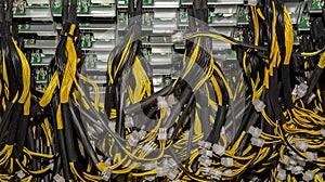 Stack of power cables from power supply unit Bitcoin Pc motherboard power