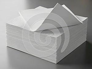 Stack of pristine white paper sheets on a reflective surface