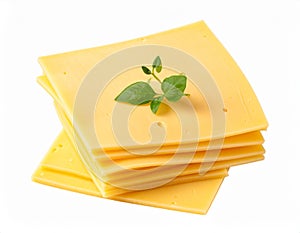 Processed Cheese Slices Stack on White Background Fresh and Delicious