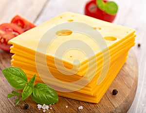 Processed Cheese Slices Stack on White Background Fresh and Delicious