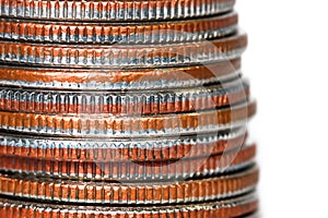 Stack of quarter coins close up shot