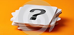 The Stack of Question Mark Cards on a Vibrant Orange Background AI generated image