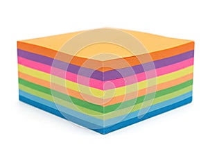 Stack of rainbow colored sticky notes isolated on white background