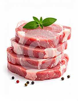 Stack of Raw Beef Steaks with Herbs and Peppercorns