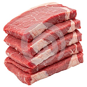 Stack of raw beef steaks isolated on white background