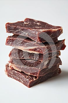 Stack of Raw Beef Steaks on White Background