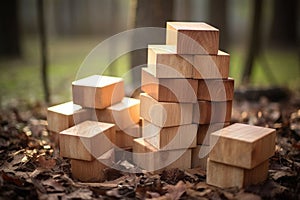stack of raw wooden blocks for whittling photo