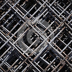 Stack of rebar grids at the construction site