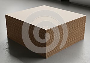 Stack of rectangular, beige sheets is neatly arranged on a smooth,