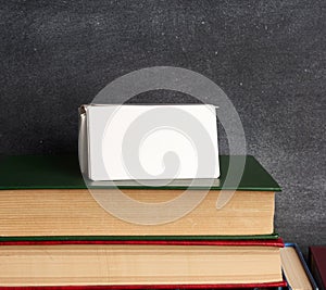 Stack of rectangular white paper blank business cards