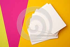 Stack of rectangular white paper blank business cards