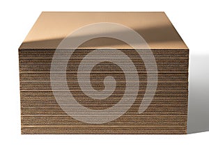 Stack of recycled corrugated cardboard sheets
