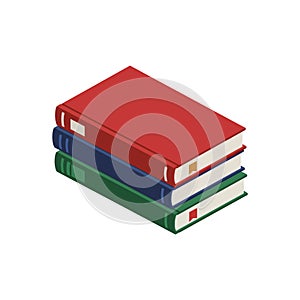 Stack of red blue and green hardcover books isolated on white background vector illustration