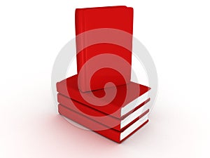 Stack of red books on white background