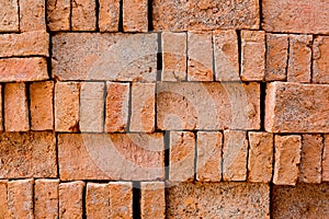 Stack of red brick pattern texture, background of red brick wall