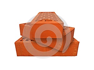 Stack of red bricks isolated on white.