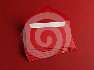 Stack of red envelopes isolated on white background