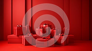 Stack of Red Gift Boxes with Ribbons