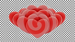 Stack of Red Hearts on Transparent Background