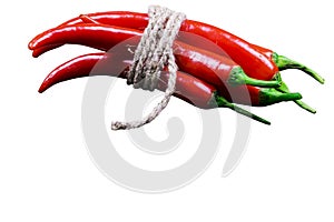 Stack of Red hot chilli pepper isolated on white background.