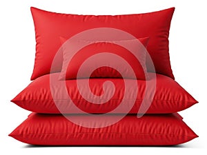 Stack of red pillows isolated on white background