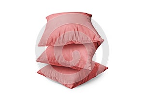 Stack of red pillows isolated on white background