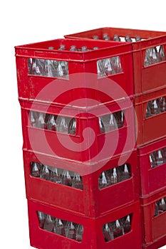 Stack of red plastic crates