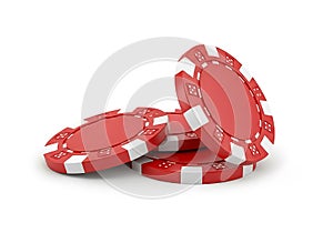 Stack of red poker chips isolated on white background