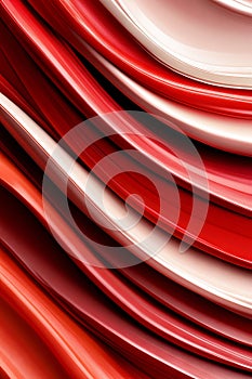 A stack of red and white plates stacked on top of each other