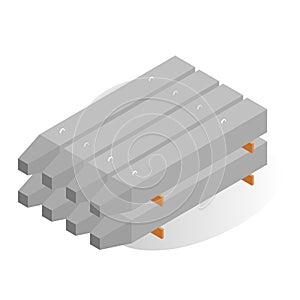 Stack reinforced concrete piles vector flat illustration cement pile construction building material